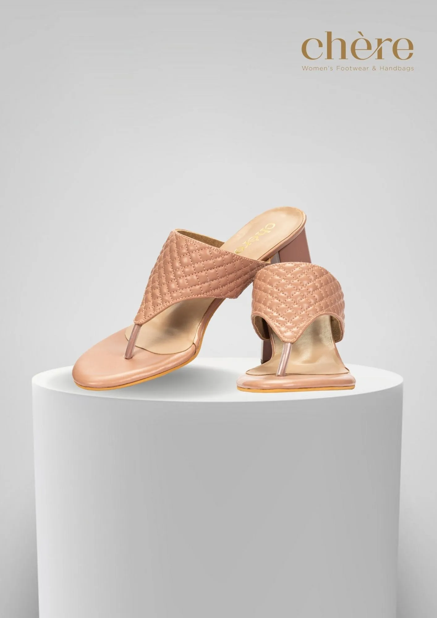 Pink Quilted Strap Block Heels for Women