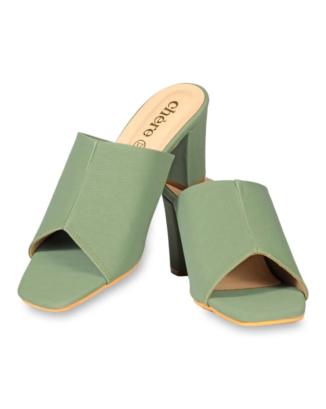 Plain Jane Classic Green Block Heels for Women