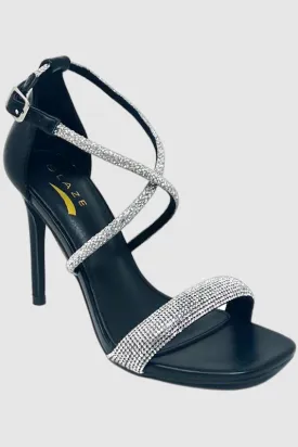 Rhinestone Strappy Square Toe Heel