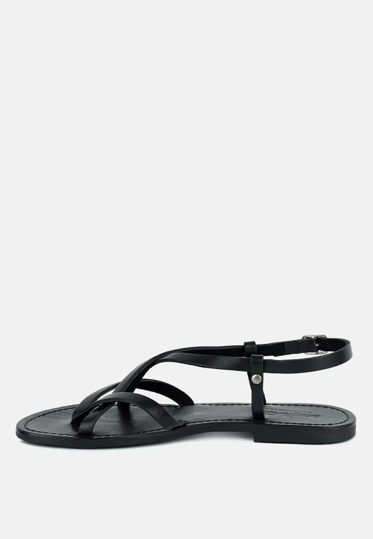 RITA Black Strappy Flat Leather Sandals