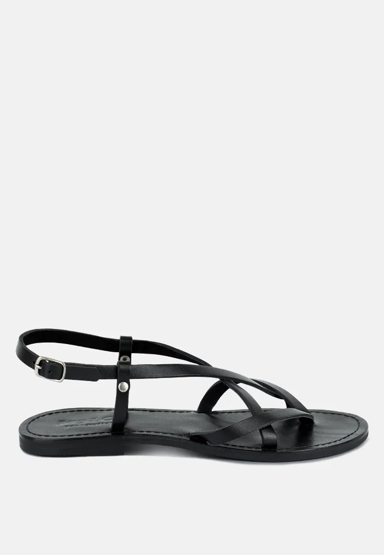 RITA Black Strappy Flat Leather Sandals