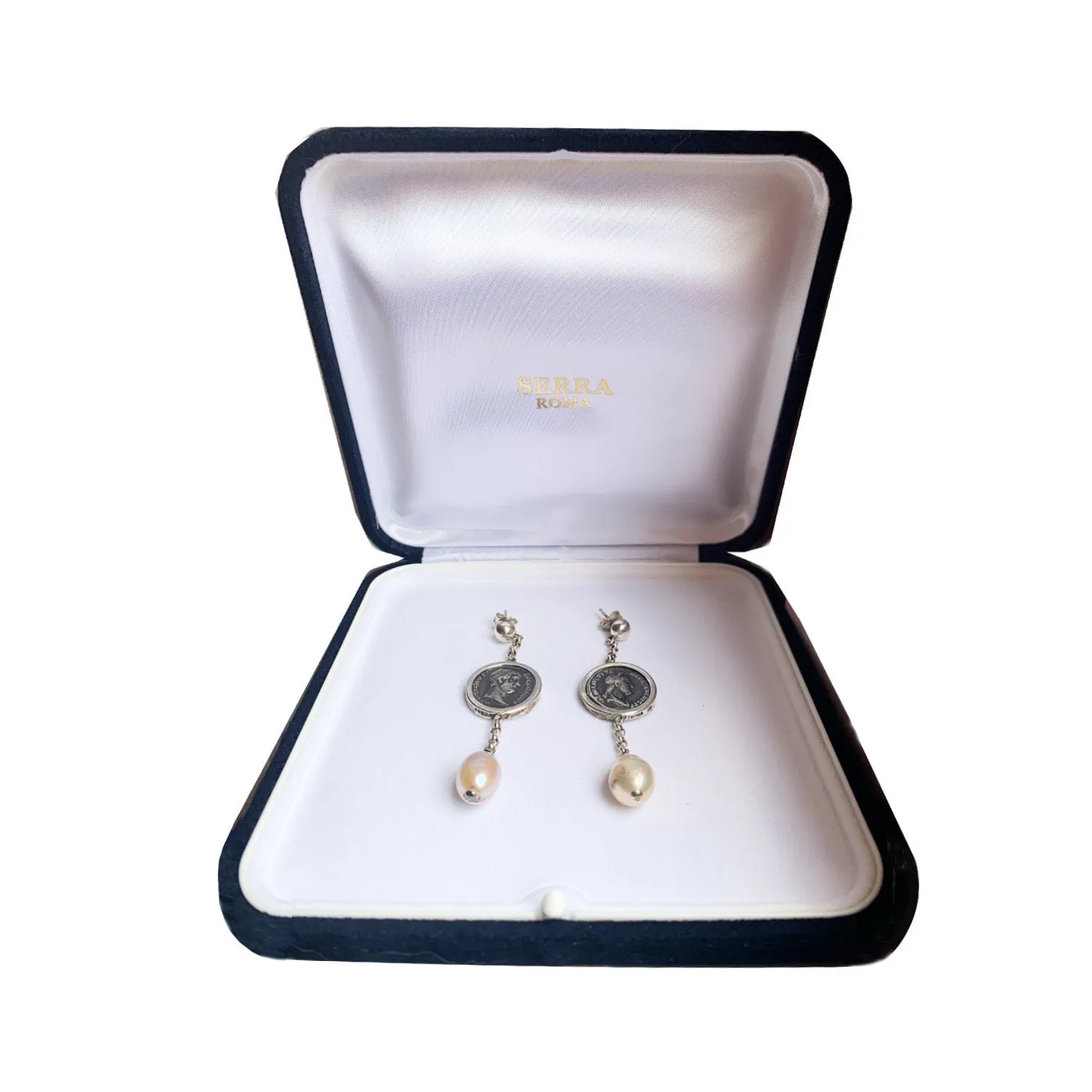 Roman Coins Silver Earrings depicting Emperor Hadrian and his wife Sabina