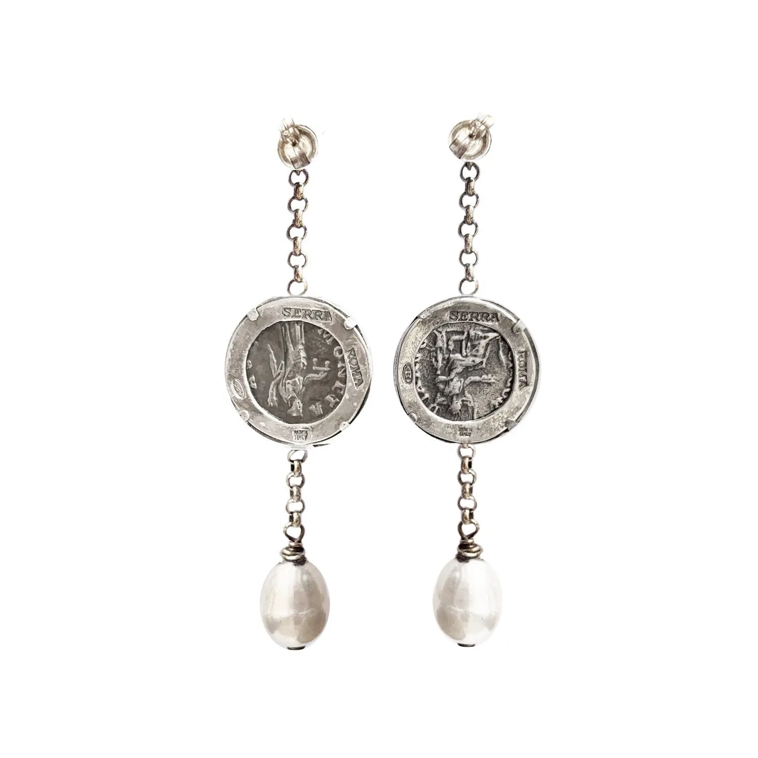 Roman Coins Silver Earrings depicting Emperor Hadrian and his wife Sabina