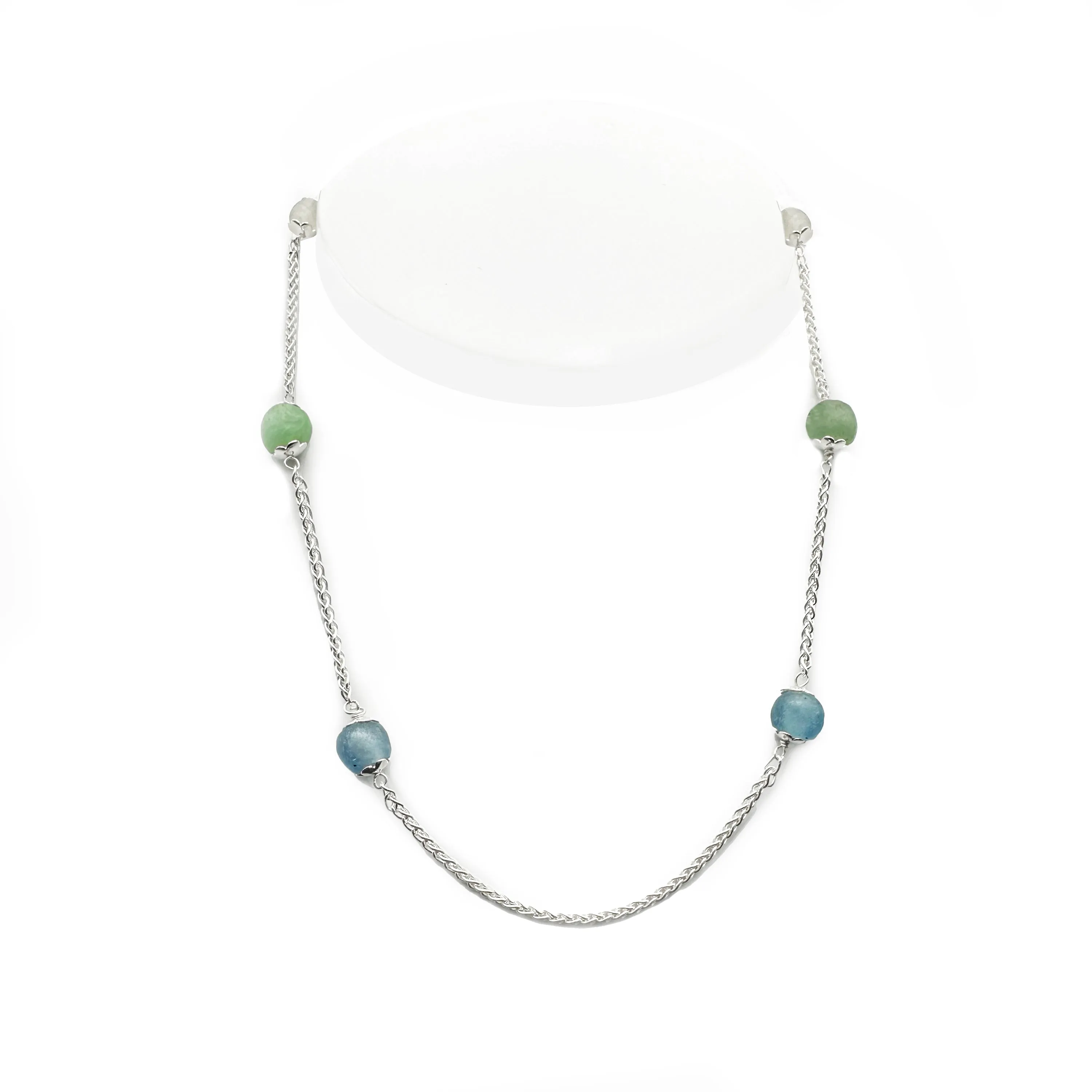 Roman Glass Beads Silver Necklace