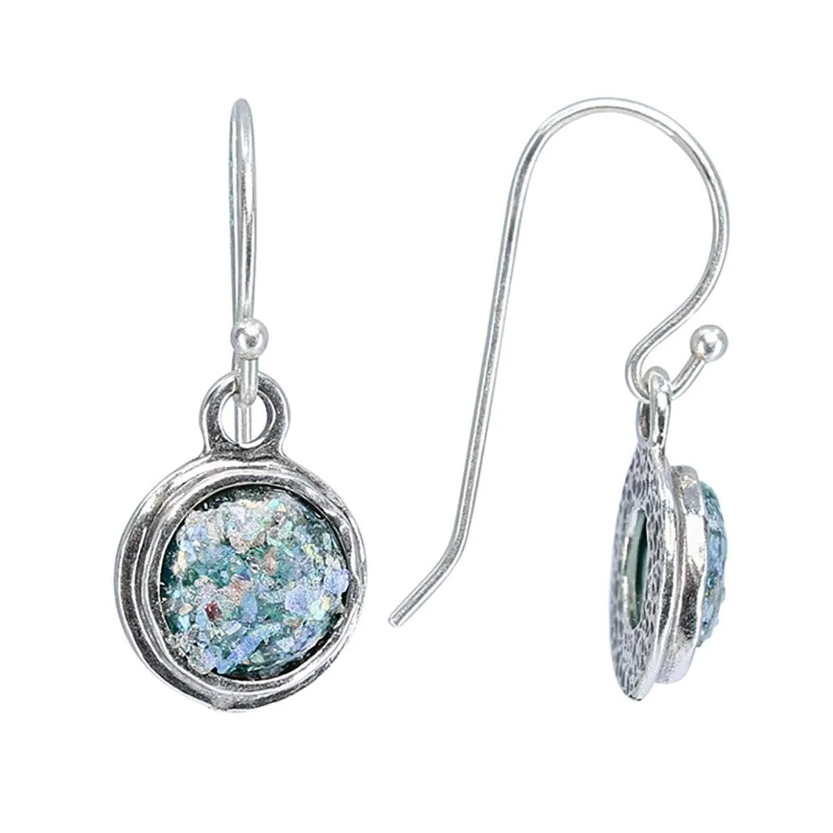 Roman Glass Patina Small Round Earring in Hammered Sterling Silver