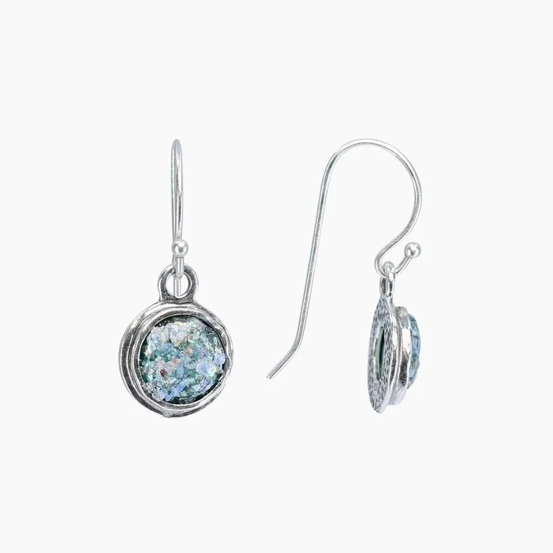 Roman Glass Patina Small Round Earring in Hammered Sterling Silver