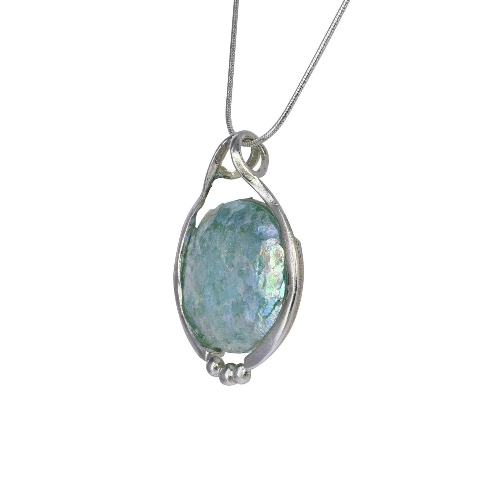 Roman Glass Sterling Silver Circle Patina Pendant