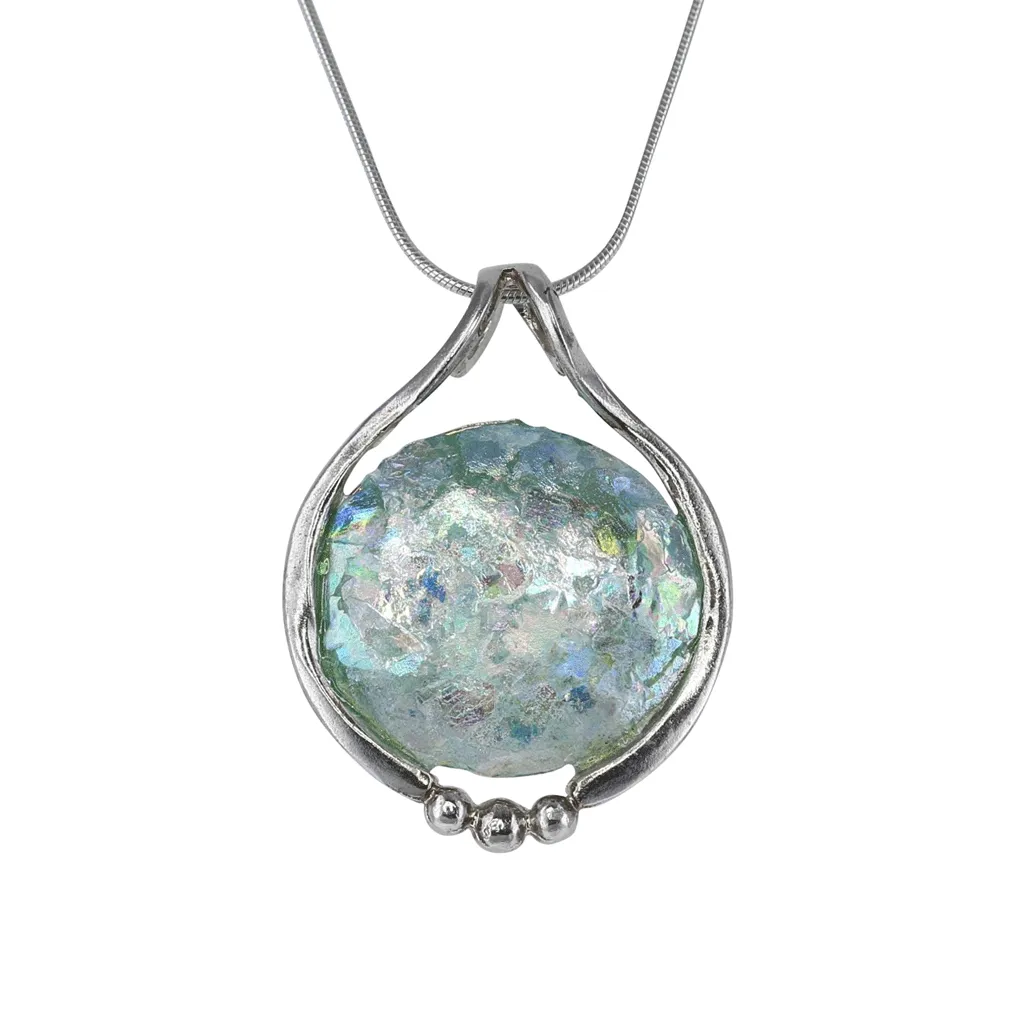 Roman Glass Sterling Silver Circle Patina Pendant