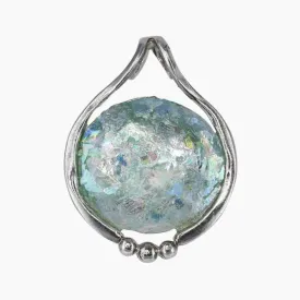 Roman Glass Sterling Silver Circle Patina Pendant