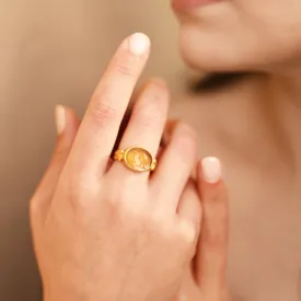 ROOSTER AND CORNUCOPIA Authentic Ancient Roman Carnelian Intaglio 1st-2nd cent AD 18Kt Gold Ring