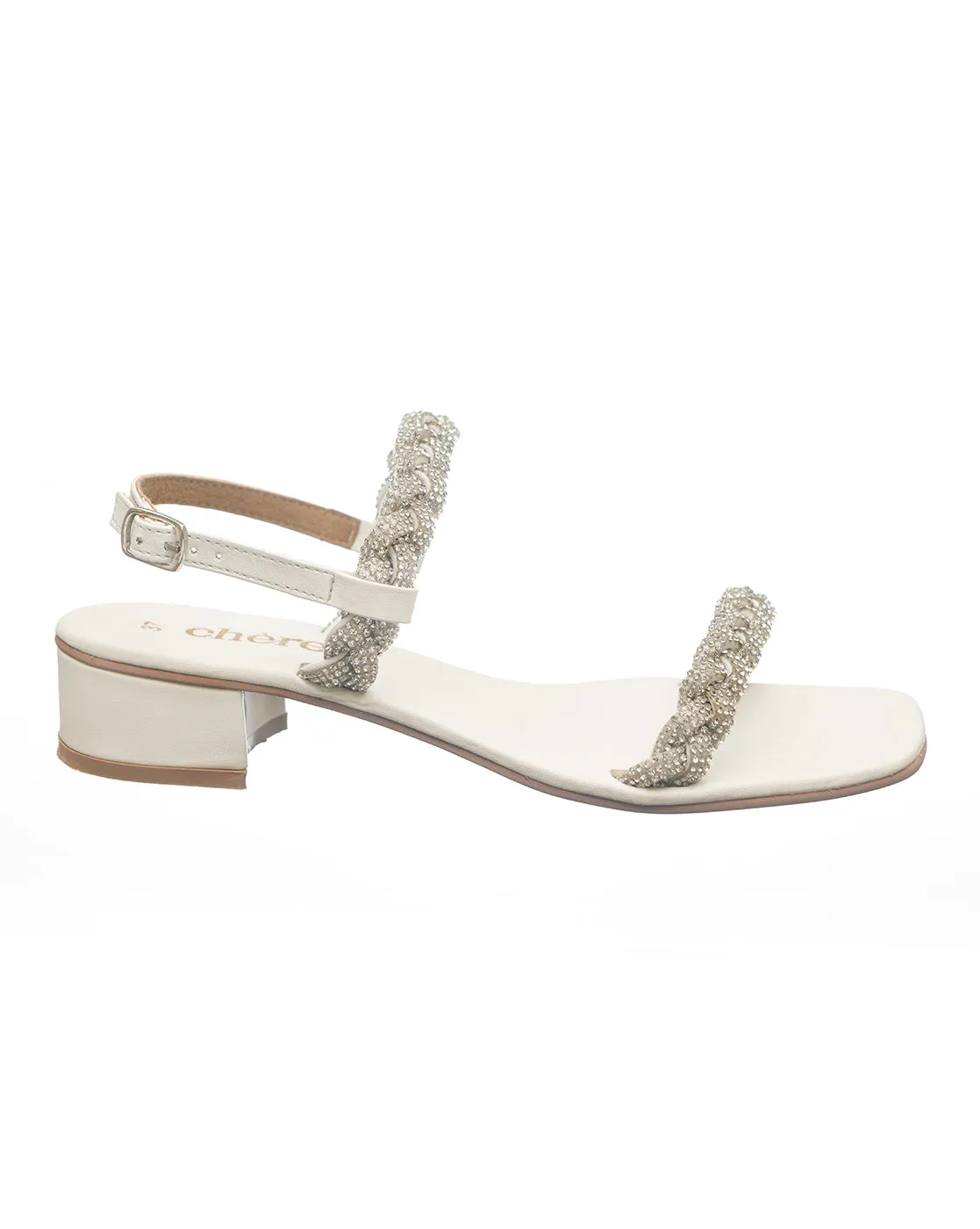 Selene Off-White Braided Block Heels for Women