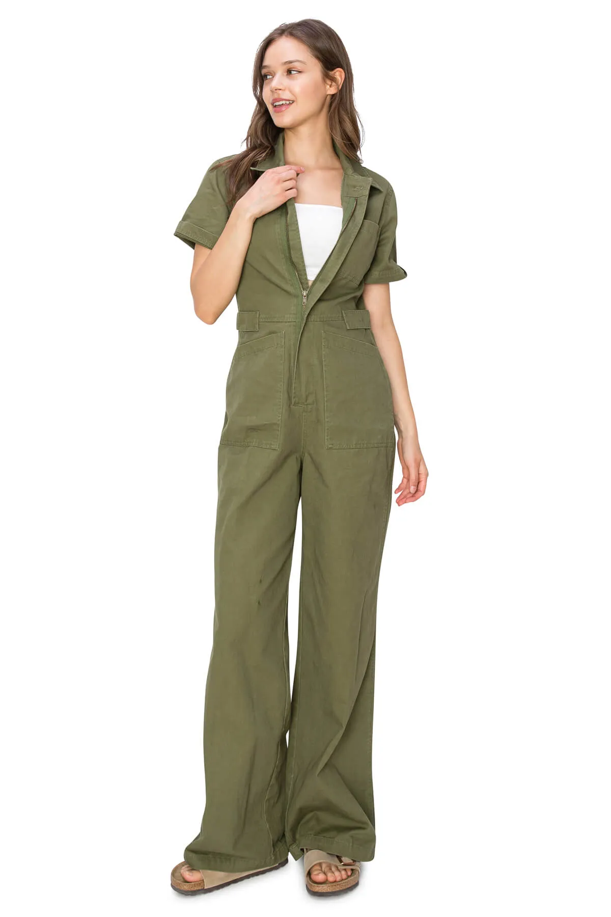 Short Sleeve Straight Jumpsuit - Cypress