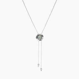 Small Roman Glass Round Bolo Necklace in Detailed Sterling Silver