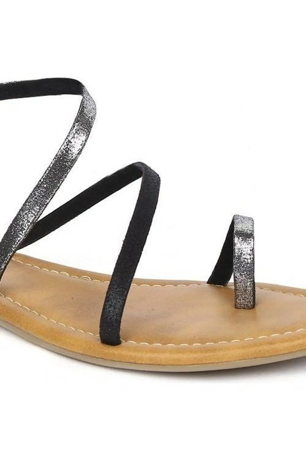 SOLES Metallic Gunmetal Flat Sandals - Trendy & Durable Footwear