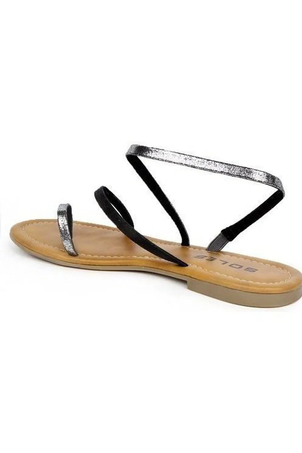 SOLES Metallic Gunmetal Flat Sandals - Trendy & Durable Footwear