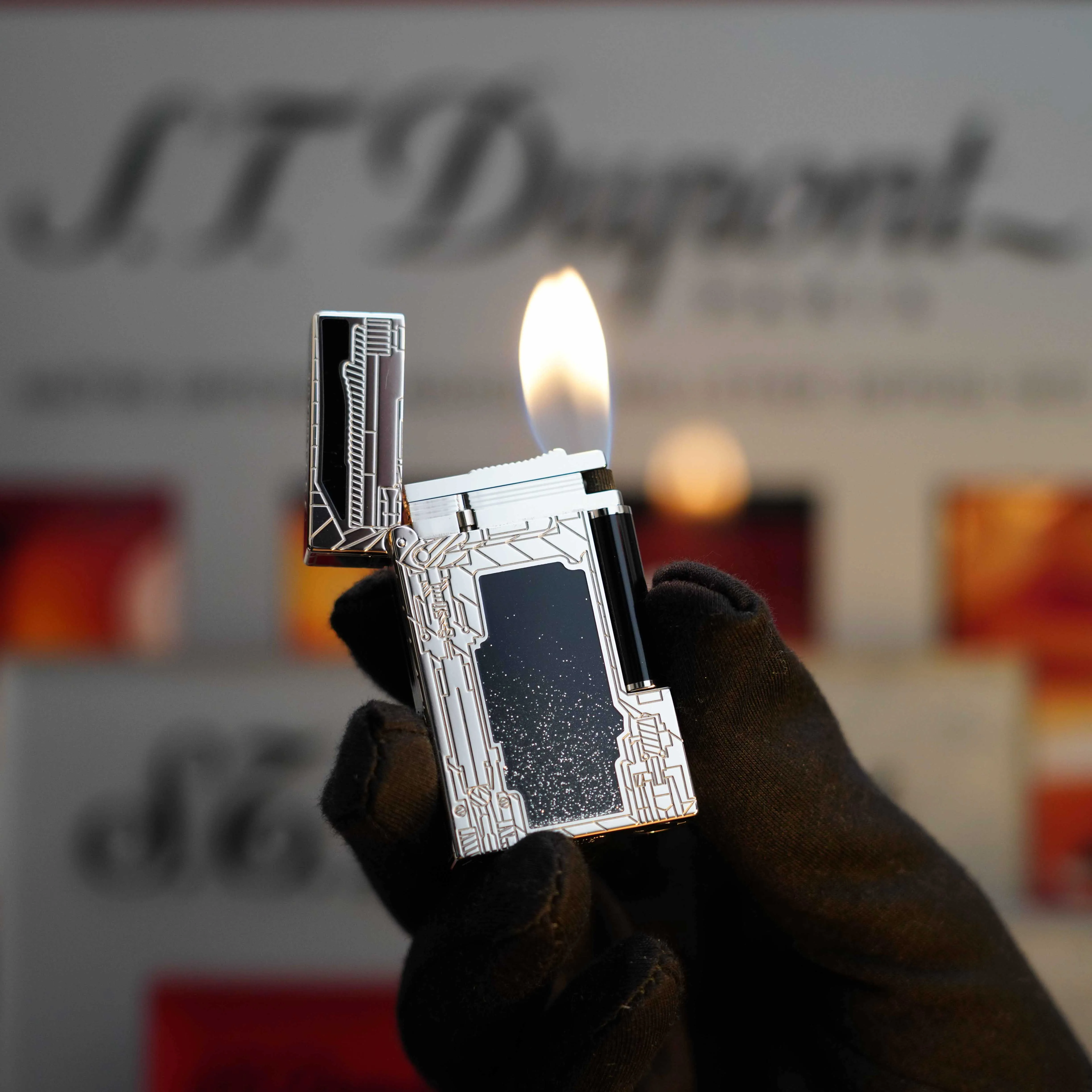 St Dupont Revelation 2000s Limited to 888 Platinum black lacquer Silver Dust Ligne 2 Lighter