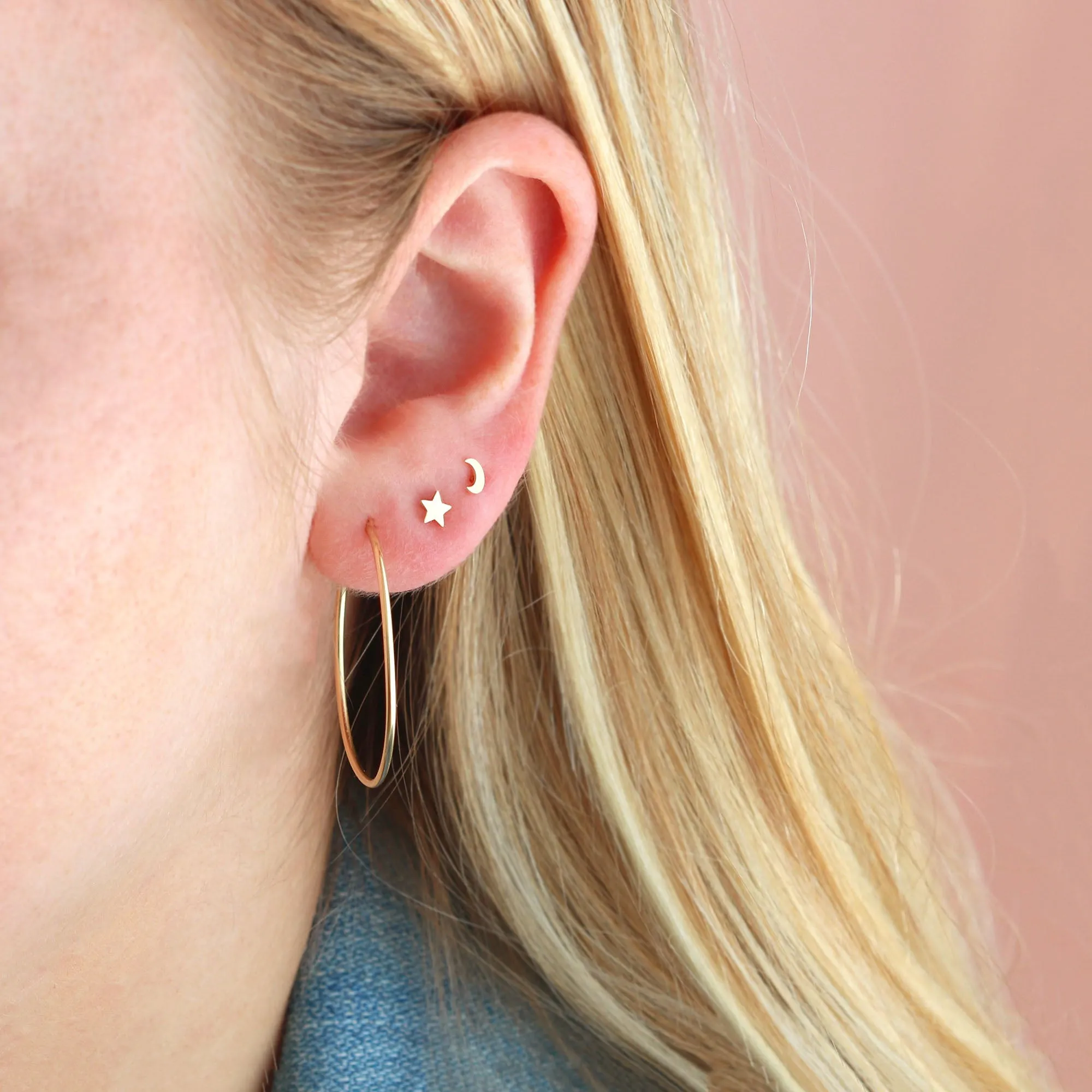 Star Flat Back Single Stud Earrings in 14k gold