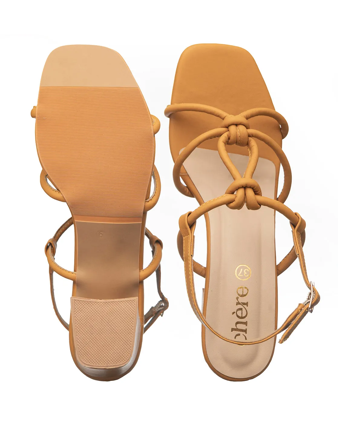 Tan Multiple Strap Block Heels for Women