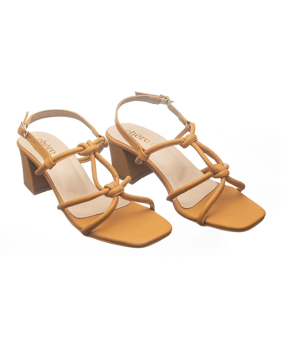 Tan Multiple Strap Block Heels for Women