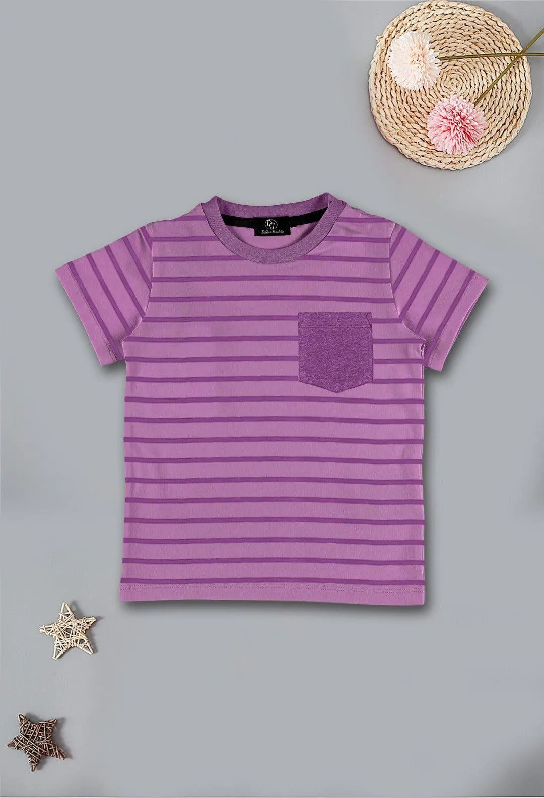 Tea Pink Striper Pocket Tee