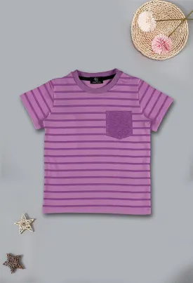 Tea Pink Striper Pocket Tee