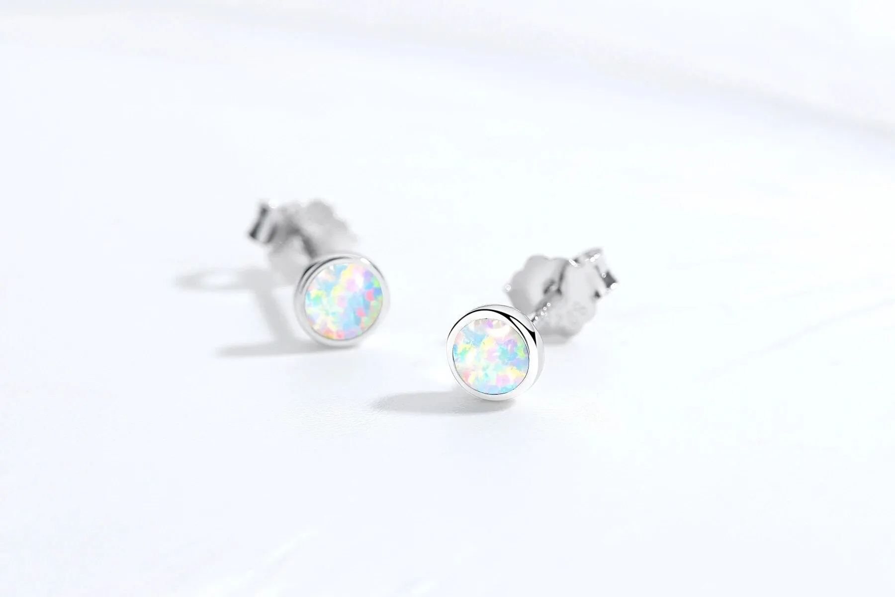 Tiny Opal Stud Earrings - Silver