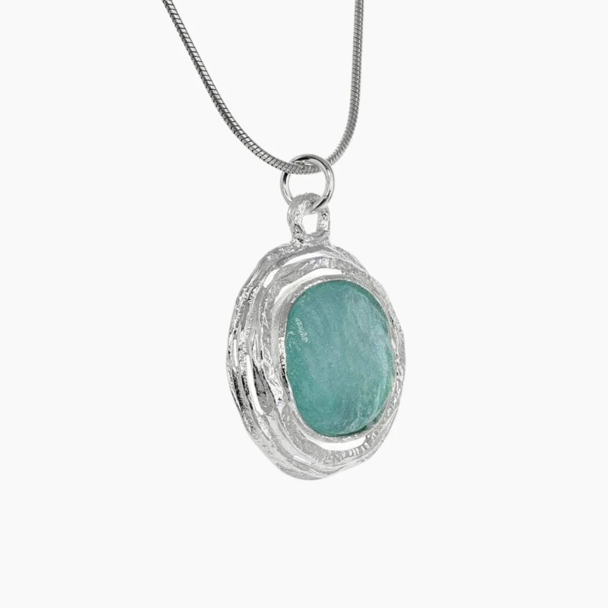 Translucent Roman Glass Pendant in Wrapped Sterling Silver