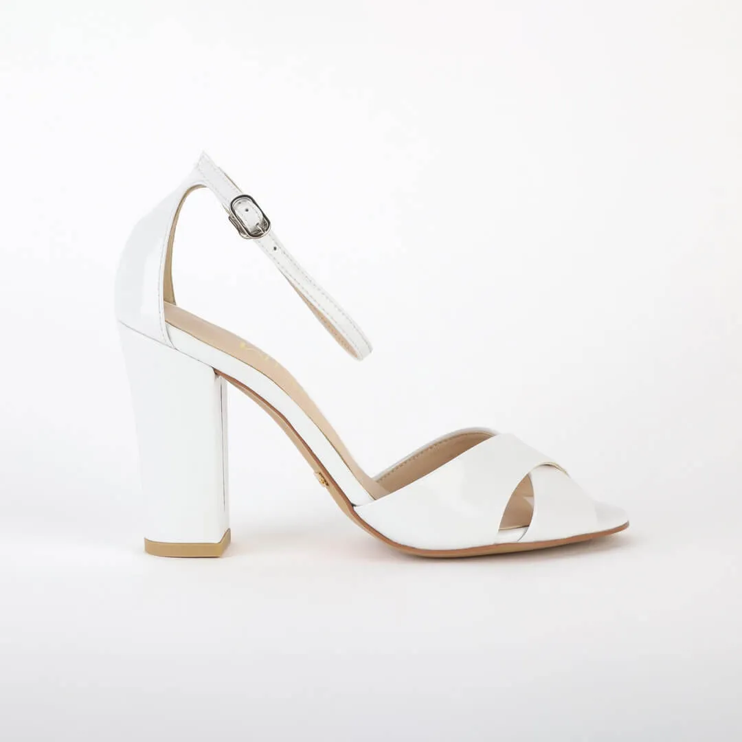 *UK size 2.5 - ALOVE PATENT - white patent, 9cm heels