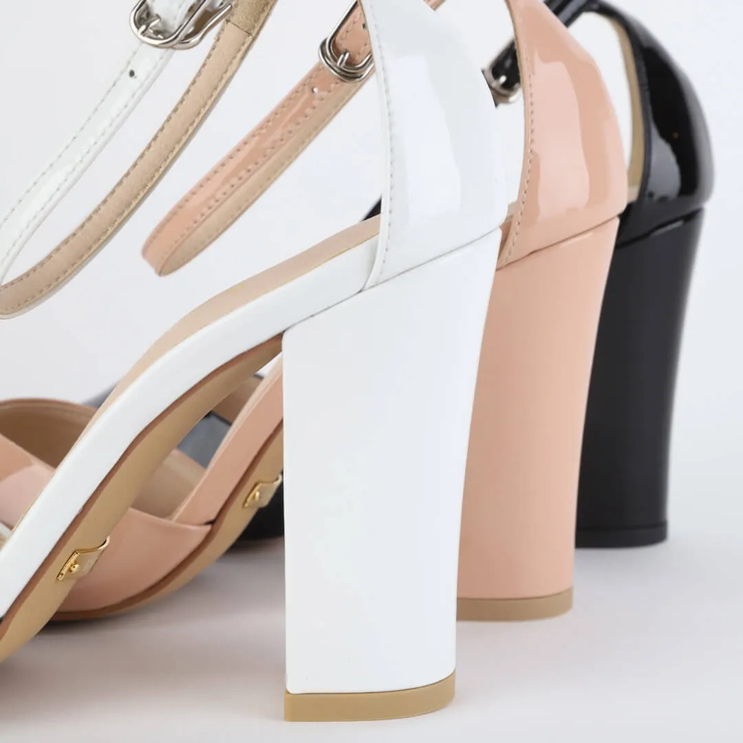 *UK size 2.5 - ALOVE PATENT - white patent, 9cm heels