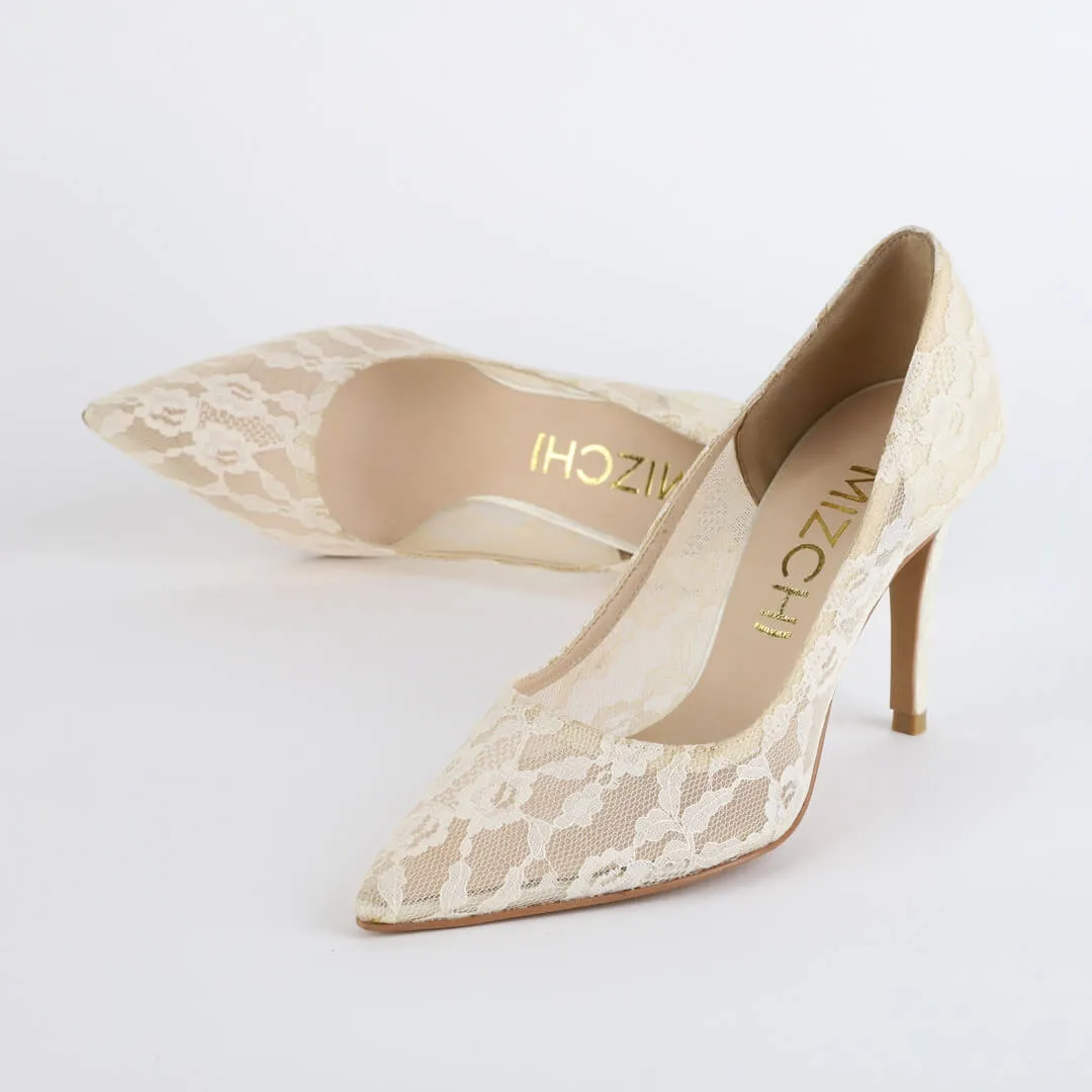 *UK size 2.5 - FREE LOVE - ivory, 9cm heels