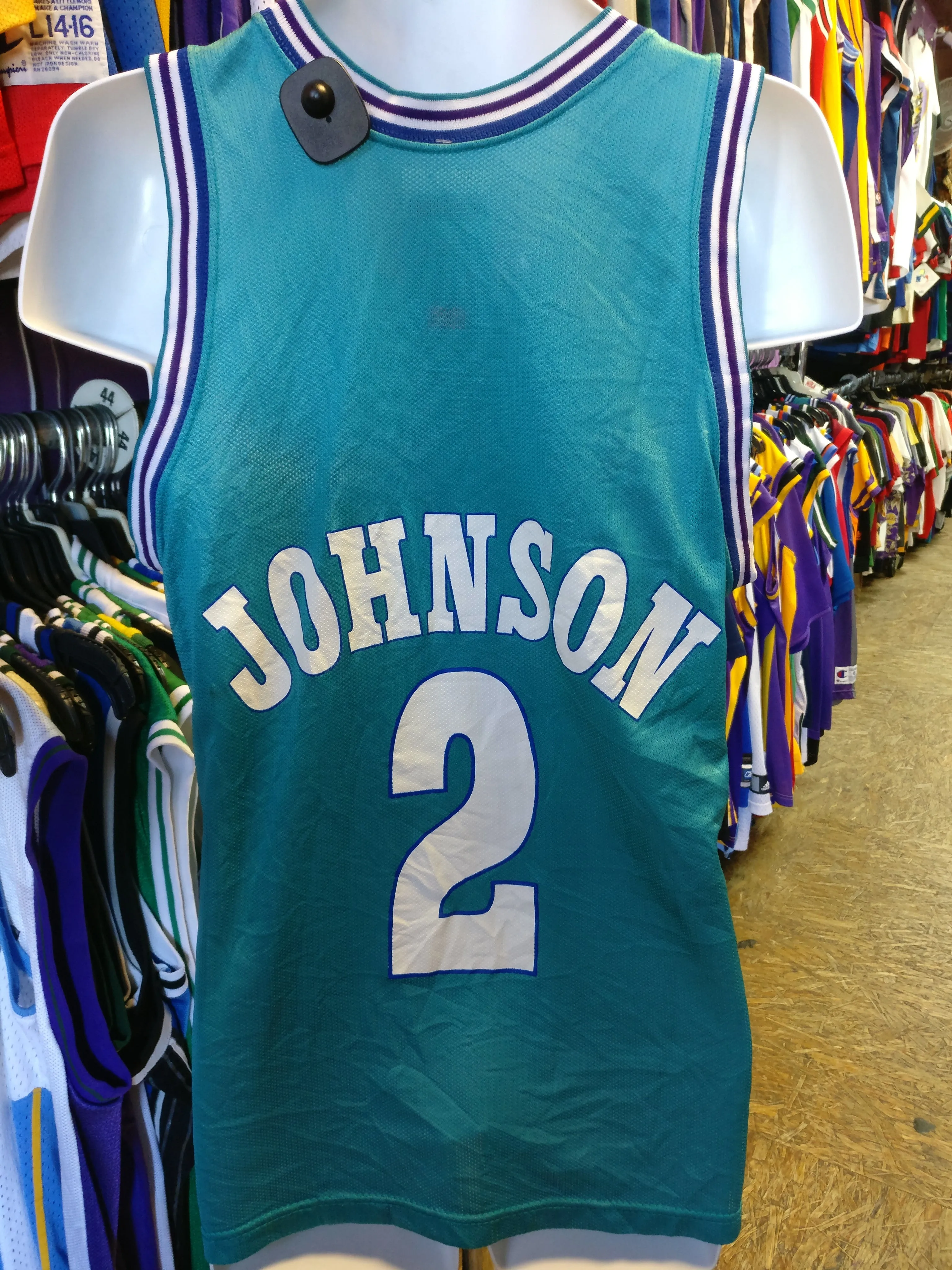 Vintage #2 LARRY JOHNSON Charlotte Hornets NBA Champion Jersey 40