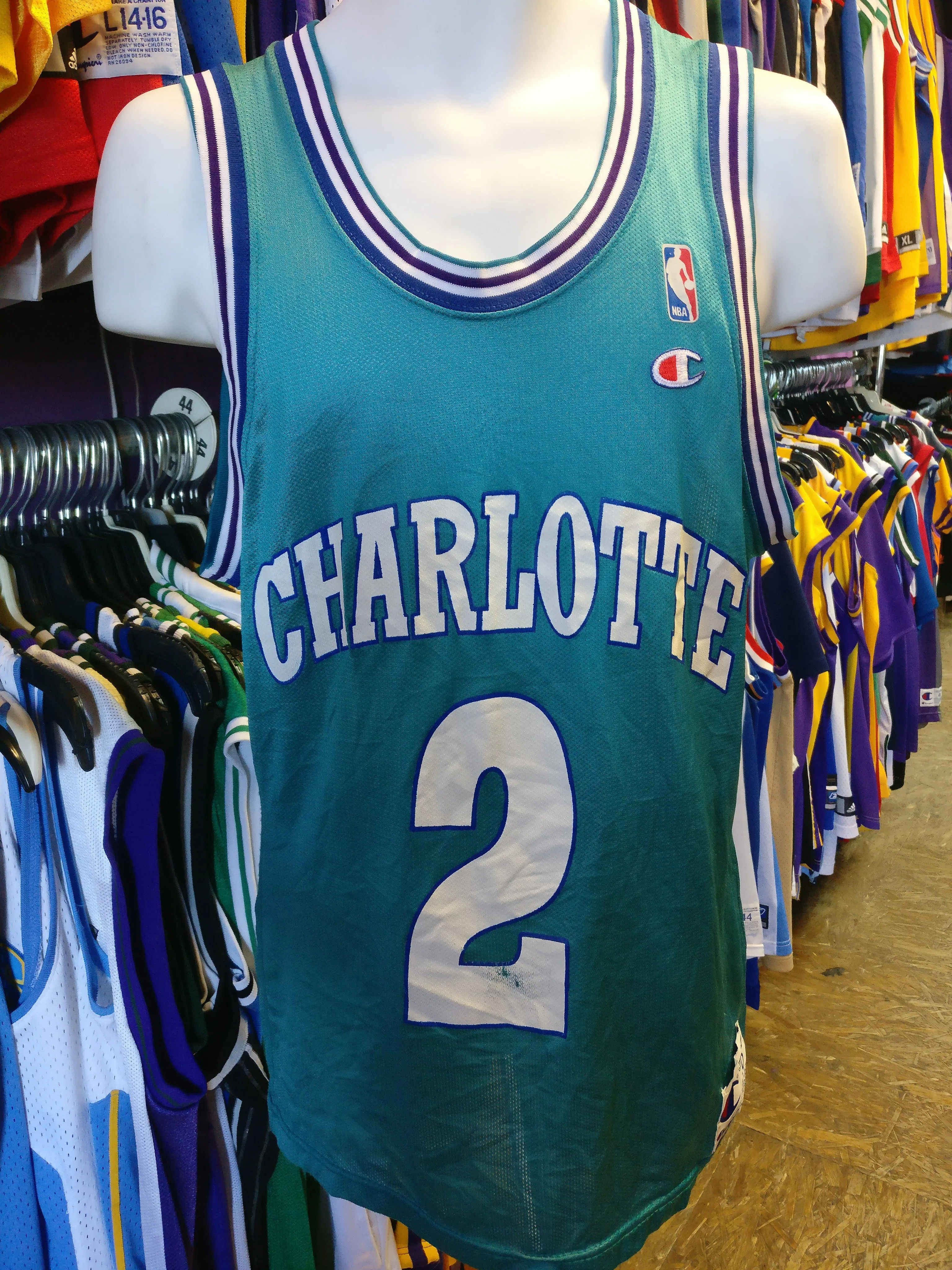 Vintage #2 LARRY JOHNSON Charlotte Hornets NBA Champion Jersey 40