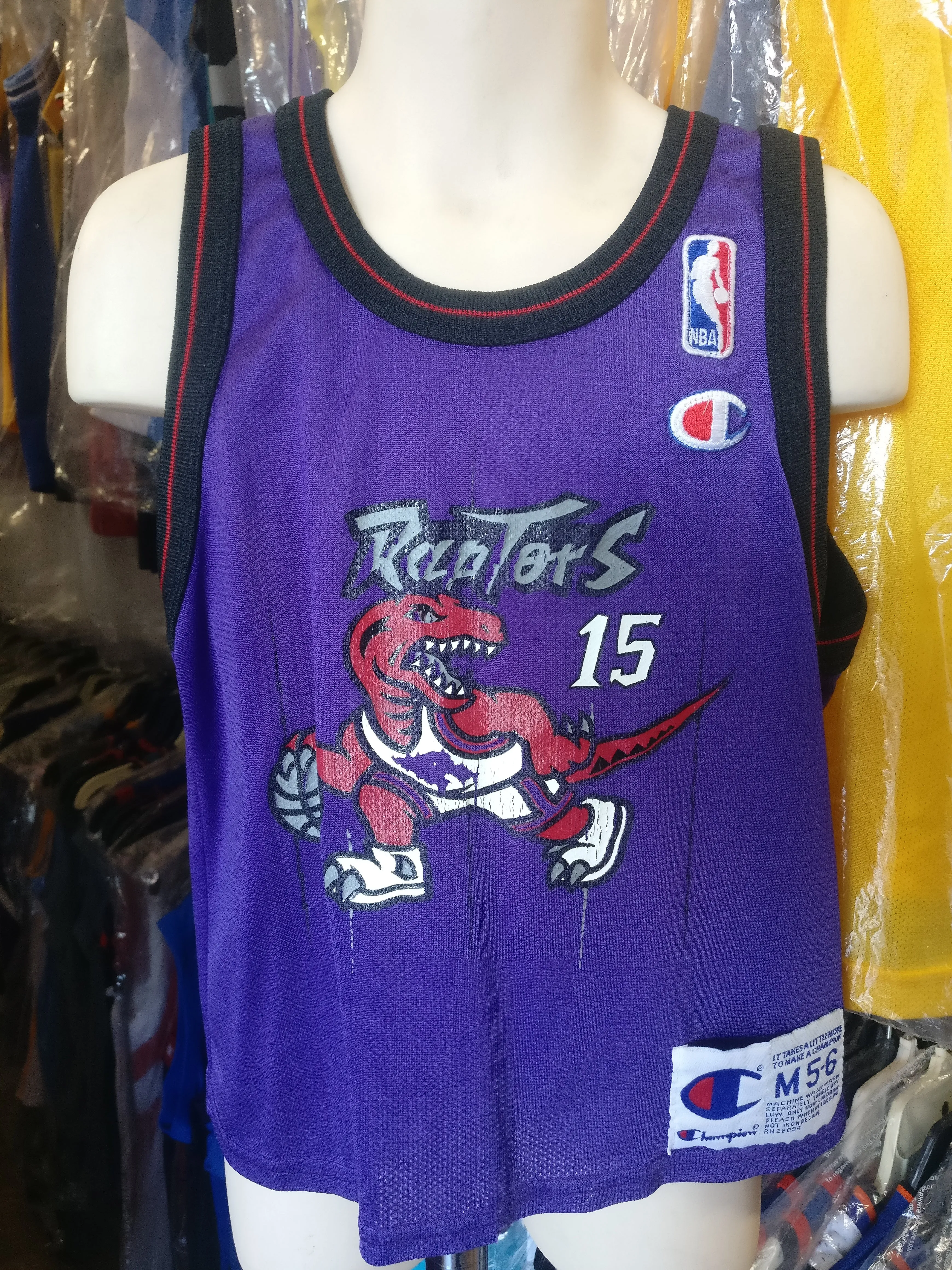 Vtg #15 VINCE CARTER Toronto Raptors NBA Champion Jersey 5-6 (Dino)