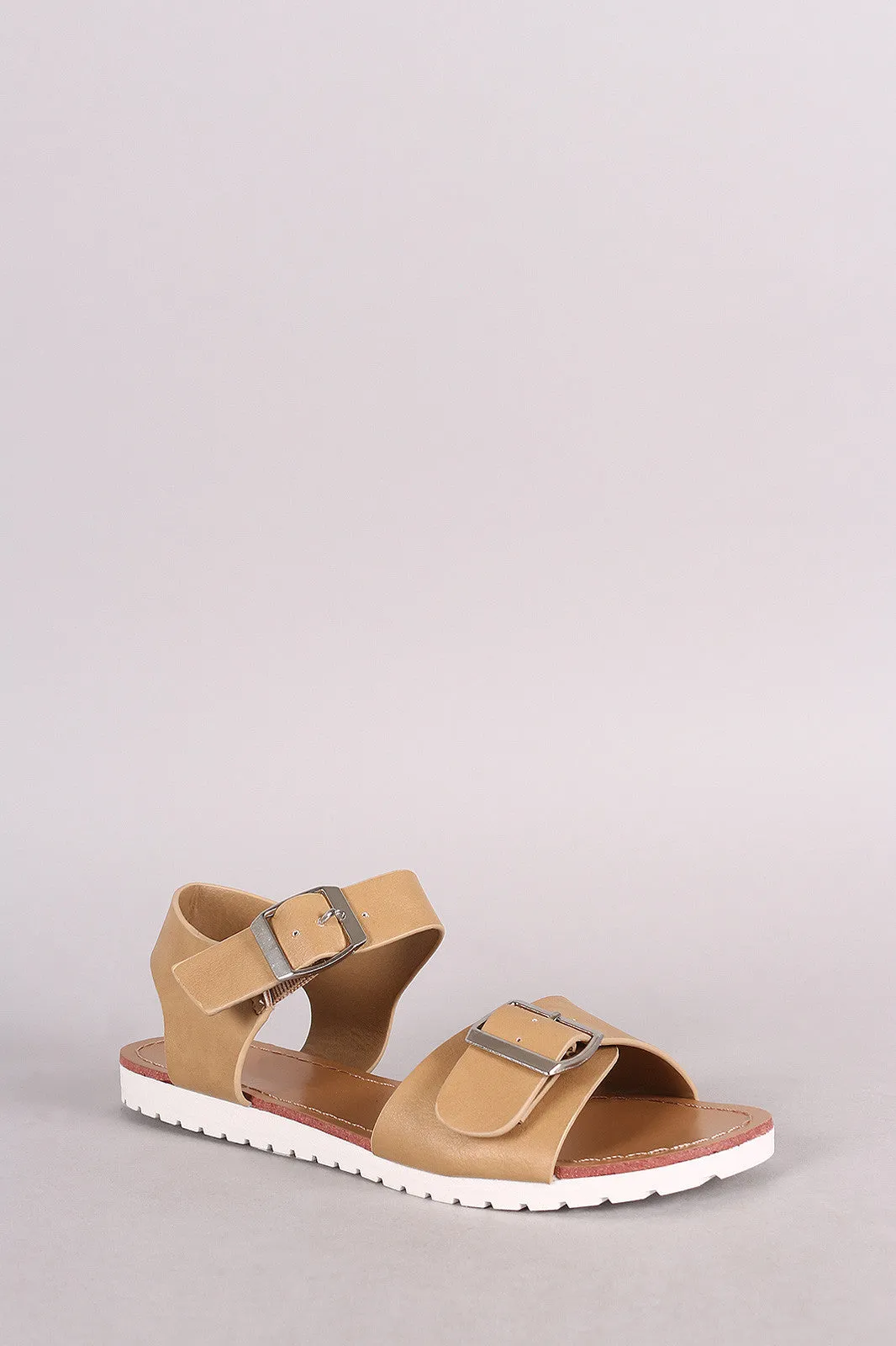 Wild Diva Buckled Ankle Strap Flat Sandal