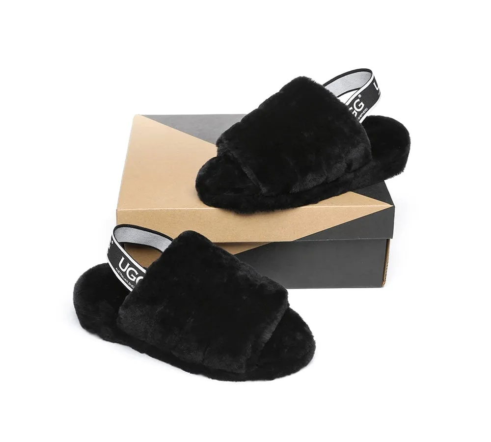 Women Fluffy Slide Sheepskin Wool Nonslip Sandals Puffy