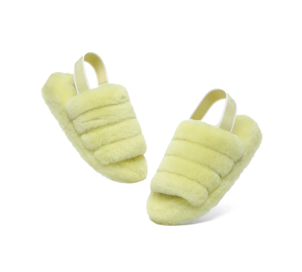 Women Fluffy Slide Sheepskin Wool Nonslip Sandals Puffy