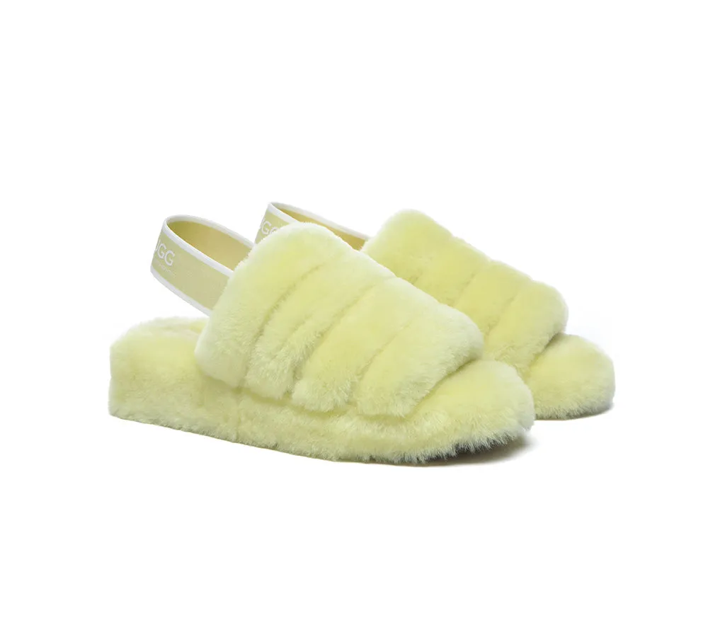 Women Fluffy Slide Sheepskin Wool Nonslip Sandals Puffy