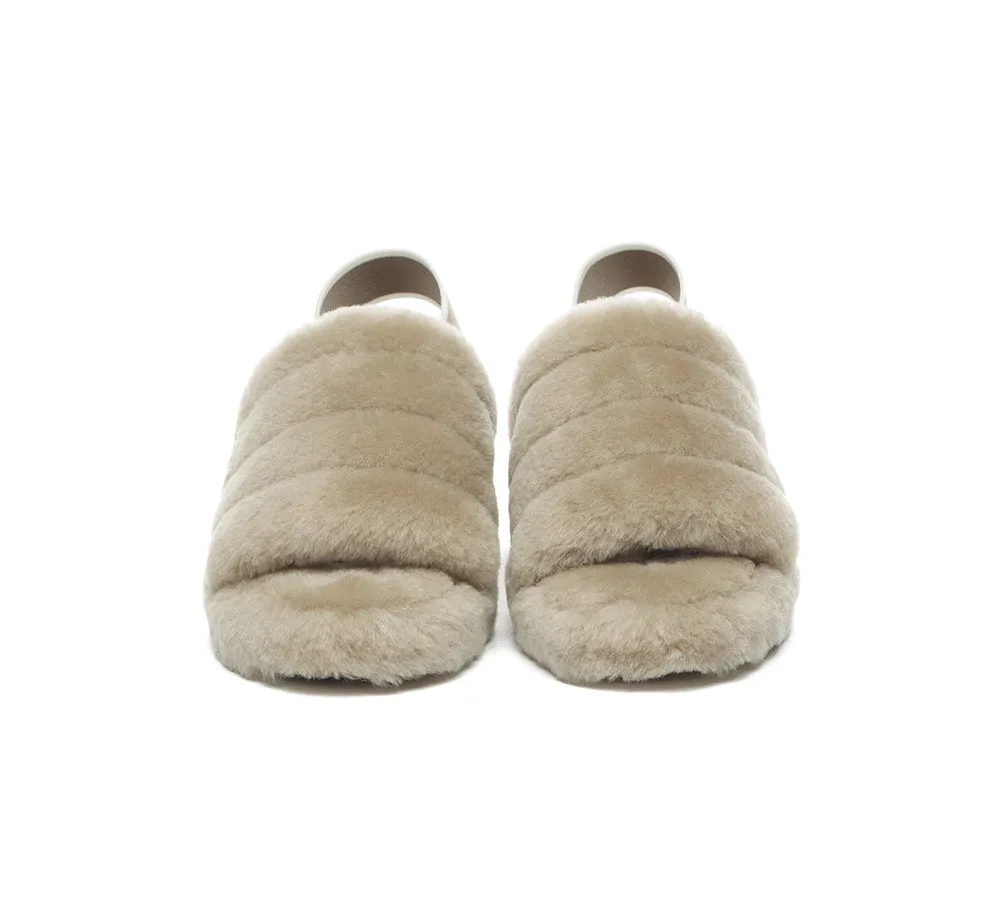 Women Fluffy Slide Sheepskin Wool Nonslip Sandals Puffy