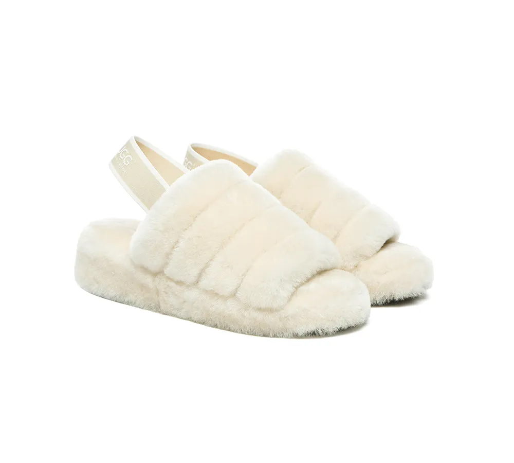 Women Fluffy Slide Sheepskin Wool Nonslip Sandals Puffy