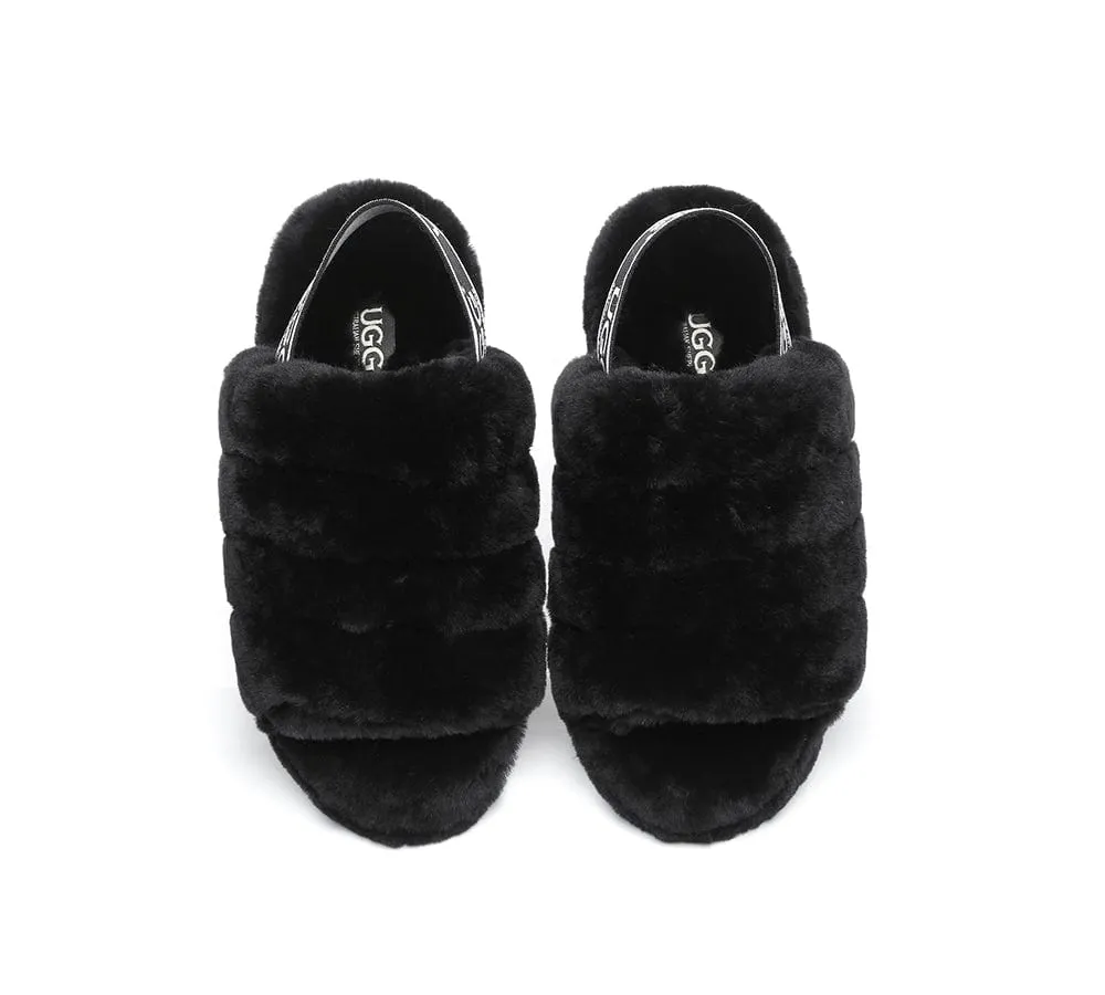 Women Fluffy Slide Sheepskin Wool Nonslip Sandals Puffy