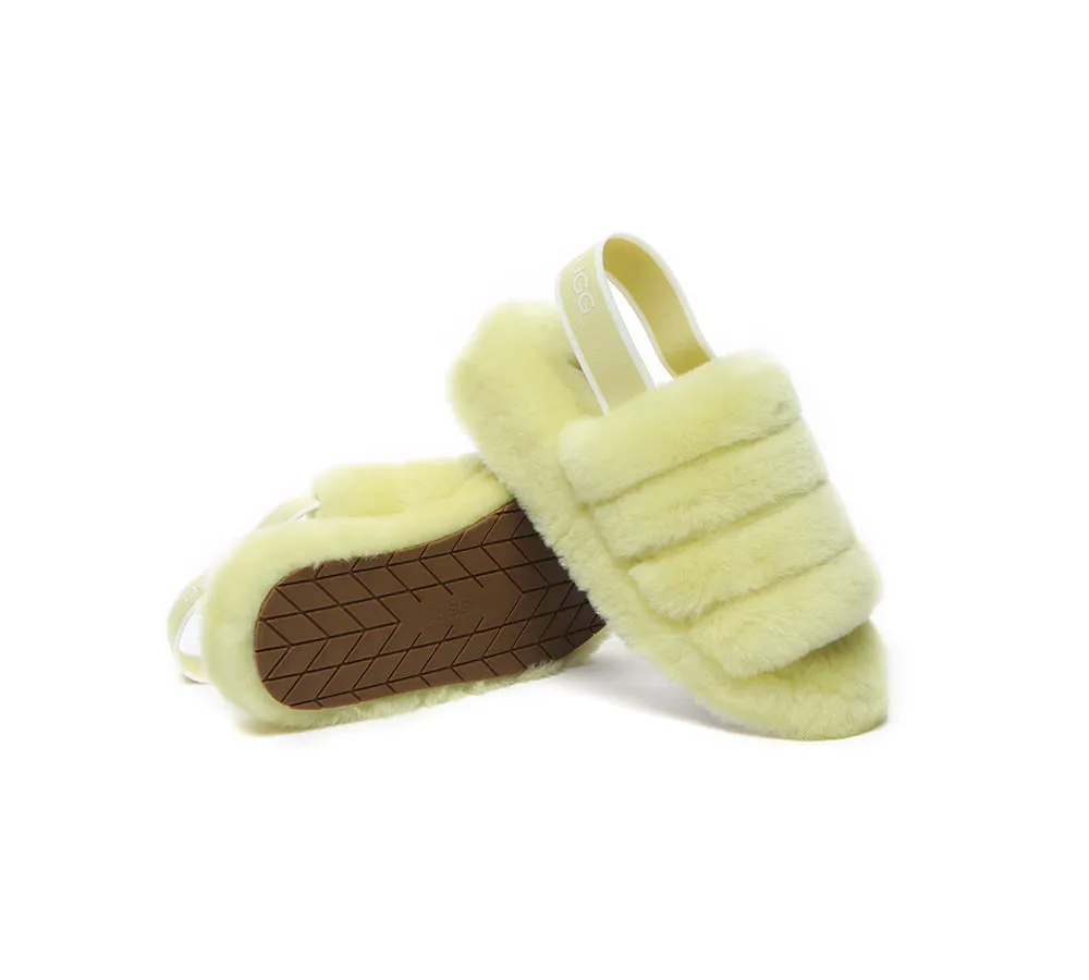 Women Fluffy Slide Sheepskin Wool Nonslip Sandals Puffy