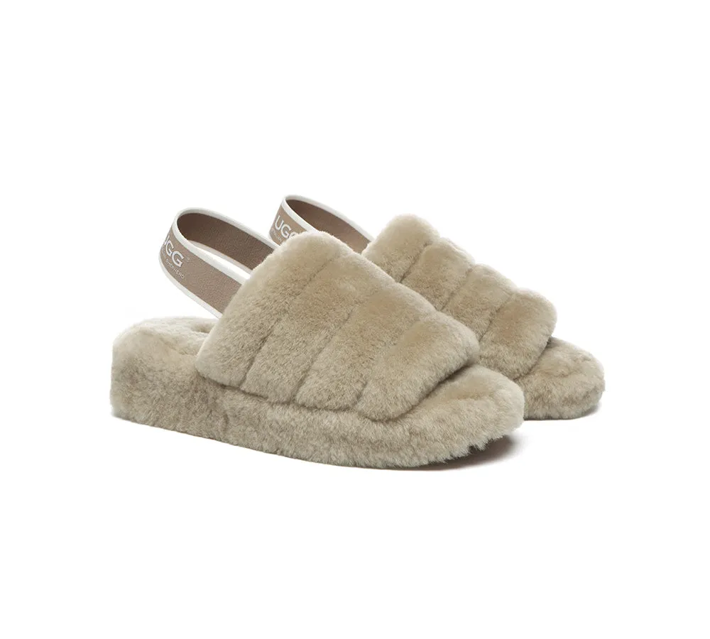 Women Fluffy Slide Sheepskin Wool Nonslip Sandals Puffy