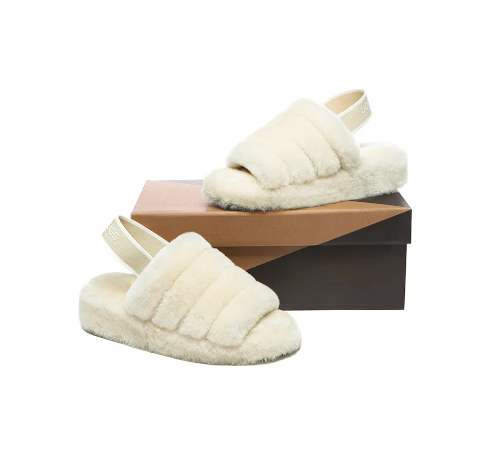 Women Fluffy Slide Sheepskin Wool Nonslip Sandals Puffy