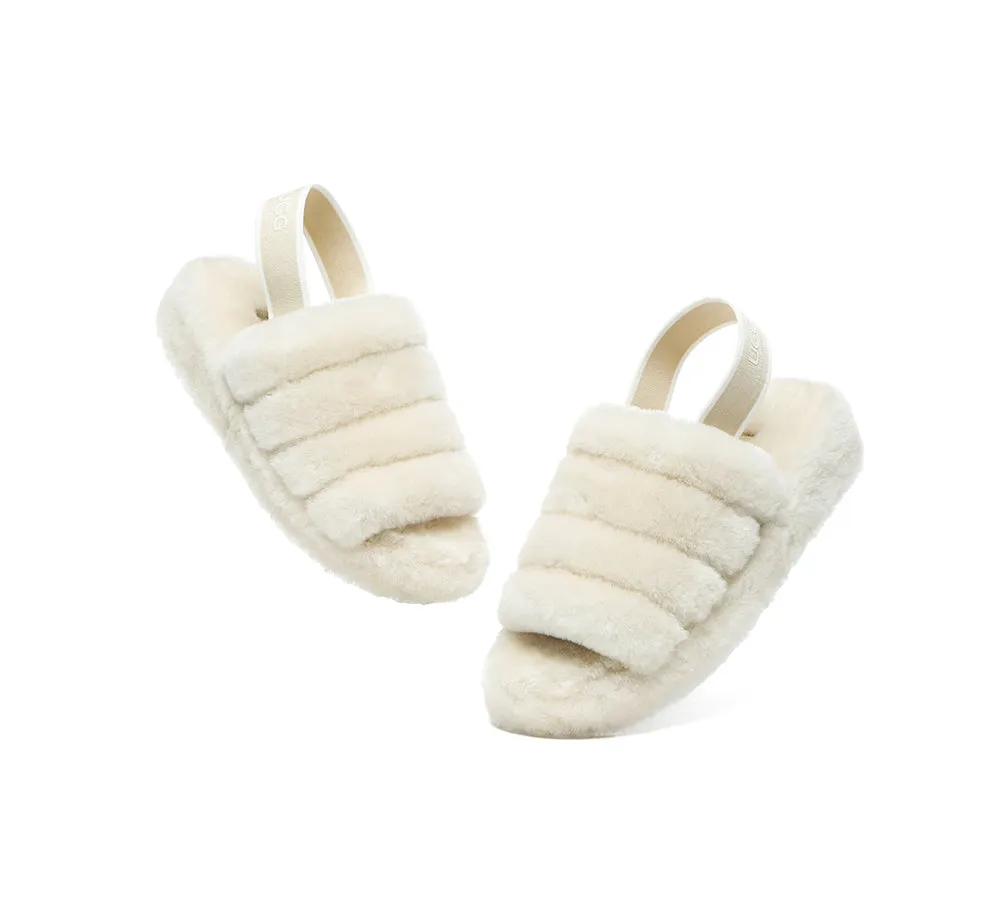 Women Fluffy Slide Sheepskin Wool Nonslip Sandals Puffy