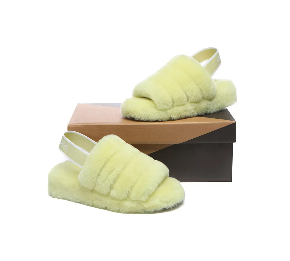 Women Fluffy Slide Sheepskin Wool Nonslip Sandals Puffy