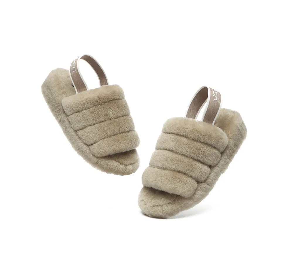 Women Fluffy Slide Sheepskin Wool Nonslip Sandals Puffy