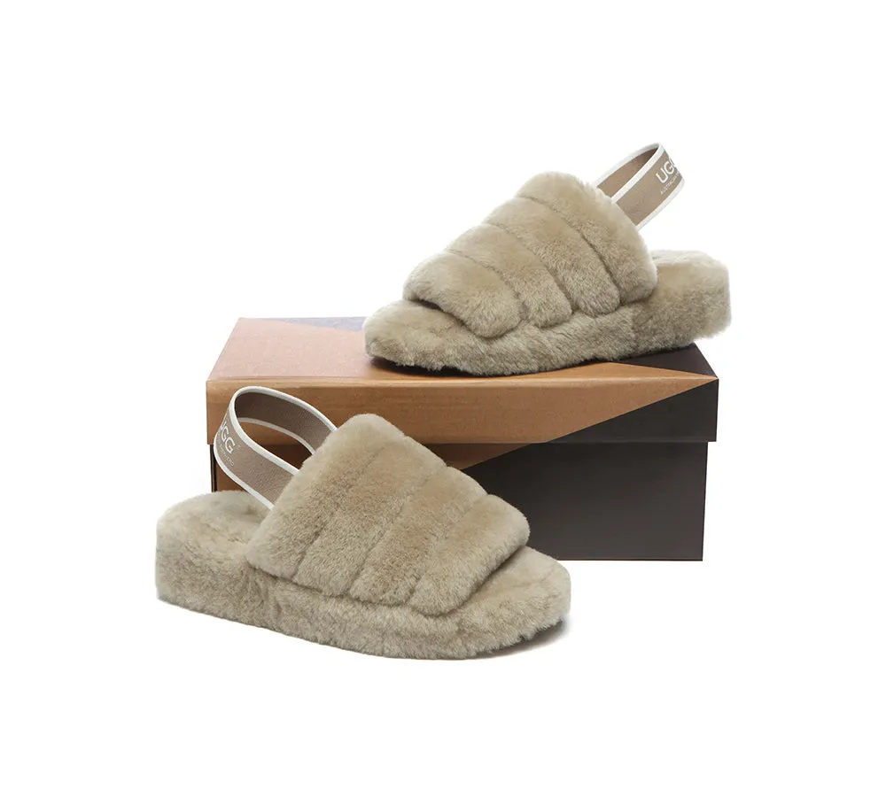 Women Fluffy Slide Sheepskin Wool Nonslip Sandals Puffy