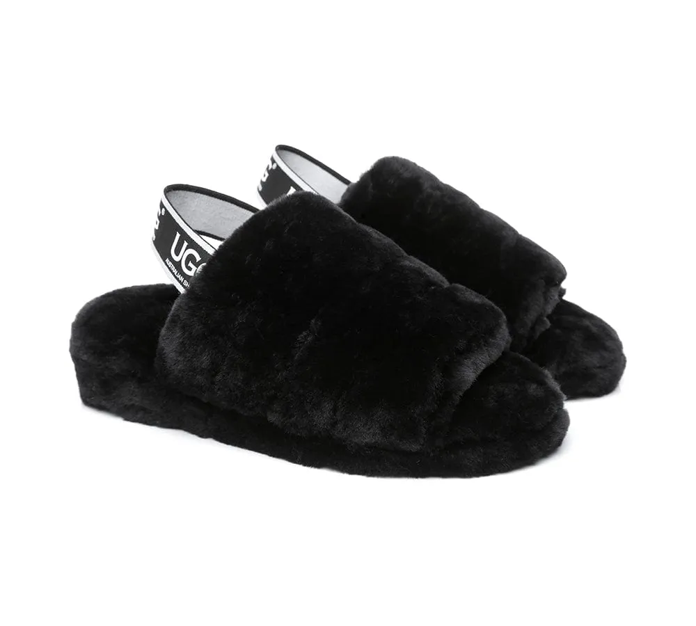 Women Fluffy Slide Sheepskin Wool Nonslip Sandals Puffy