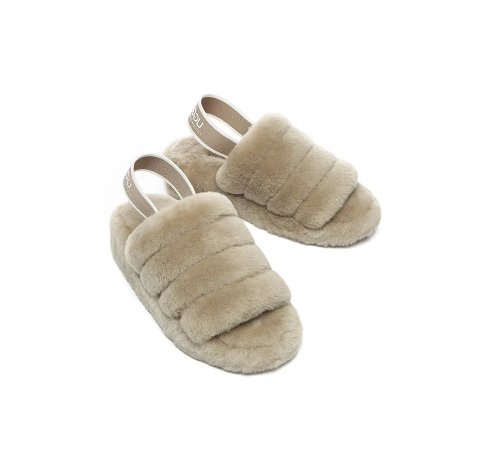 Women Fluffy Slide Sheepskin Wool Nonslip Sandals Puffy