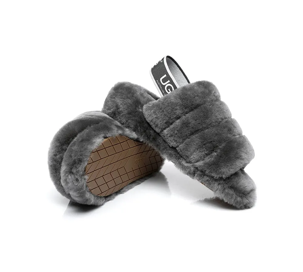 Women Fluffy Slide Sheepskin Wool Nonslip Sandals Puffy